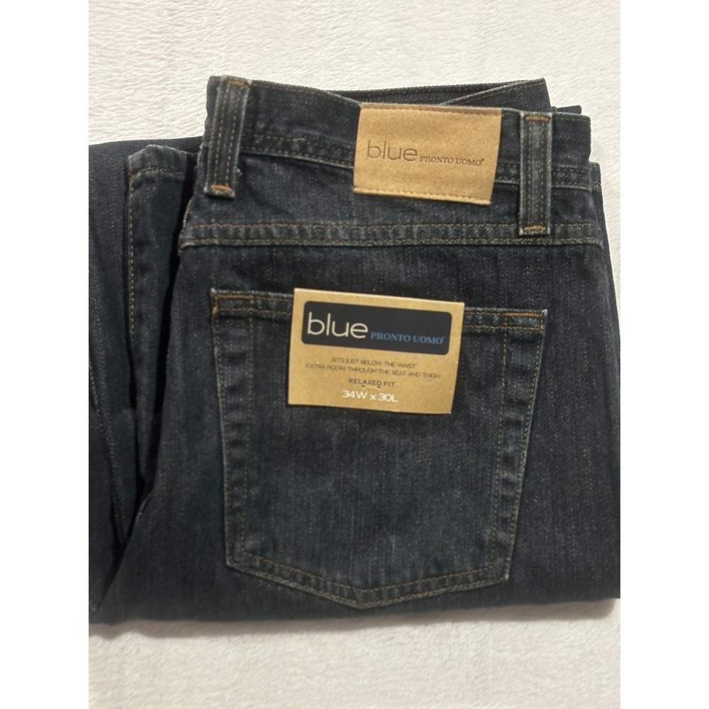 NWT Blue Pronto Uomo‎ 5-Pocket Straight Cut Denim Blue Jeans Men's 34x30 Dark